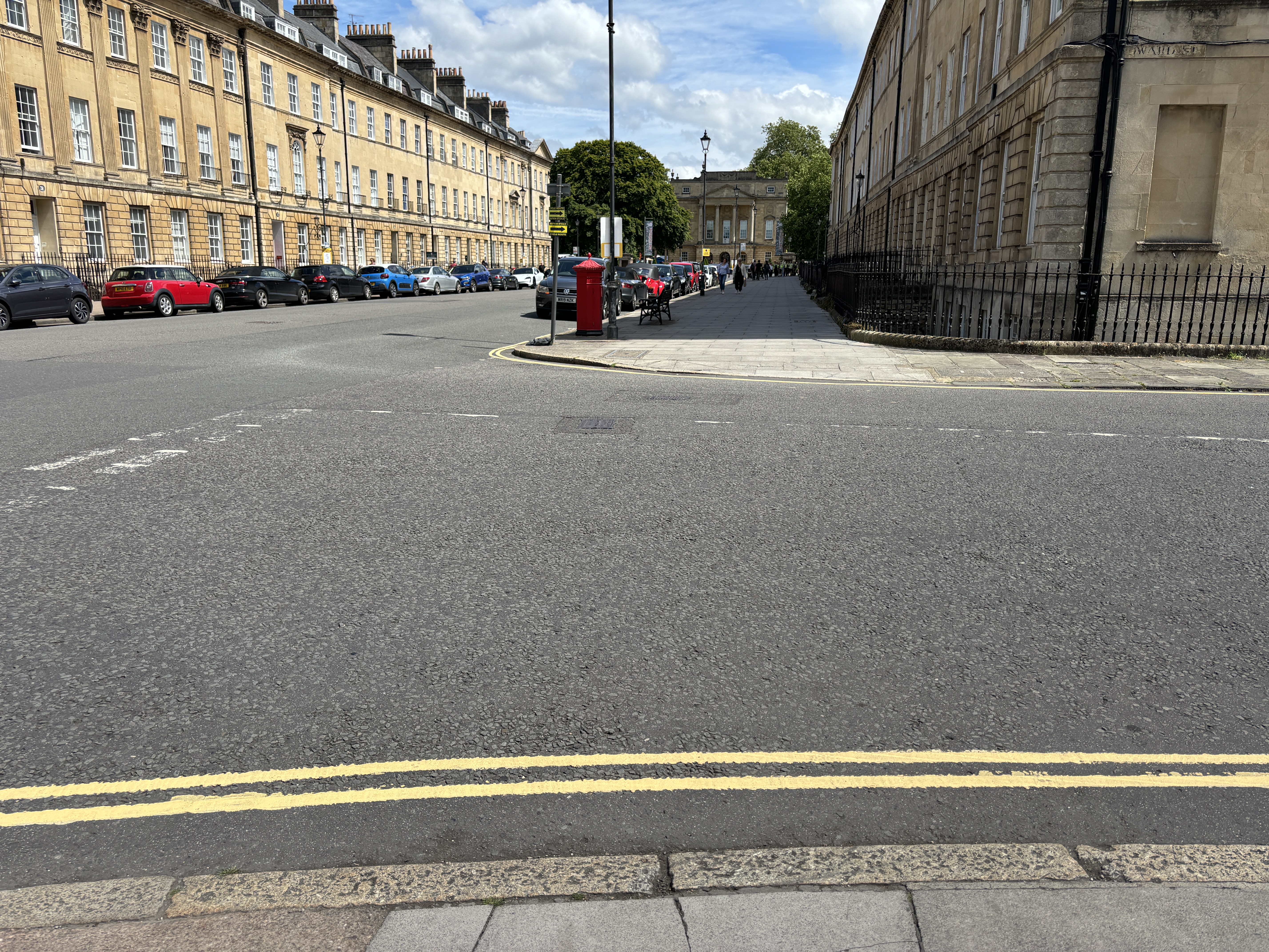 Cross the road over Edward Street (dipped kerb) and continue down Great Pulteney Street