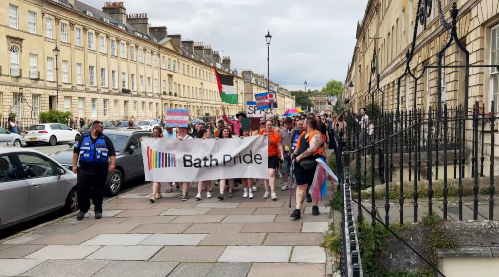 a still from Richard Wyatt's YouTube video of Bath Pride 2025
