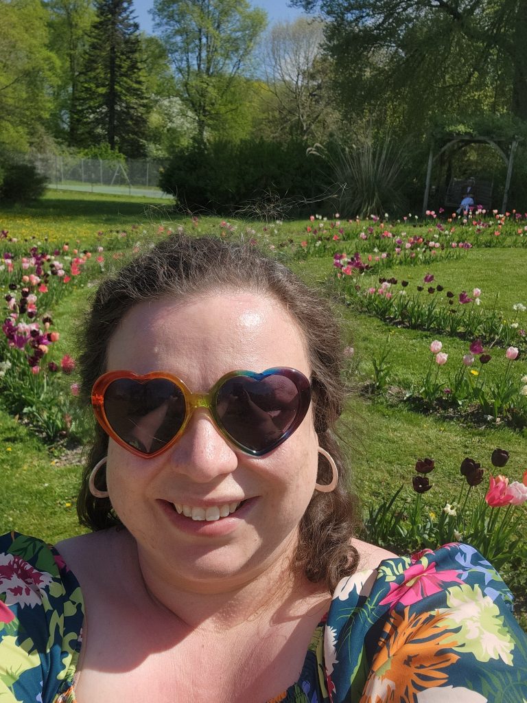Katie in a tulip field