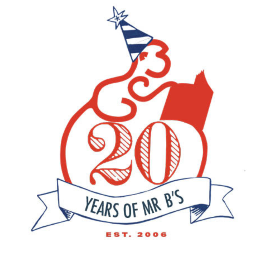 "20 years of Mr B's" logo